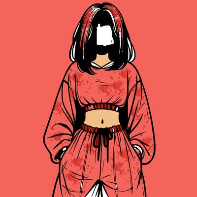 realistic girl faceless with baggy pants and a crop top