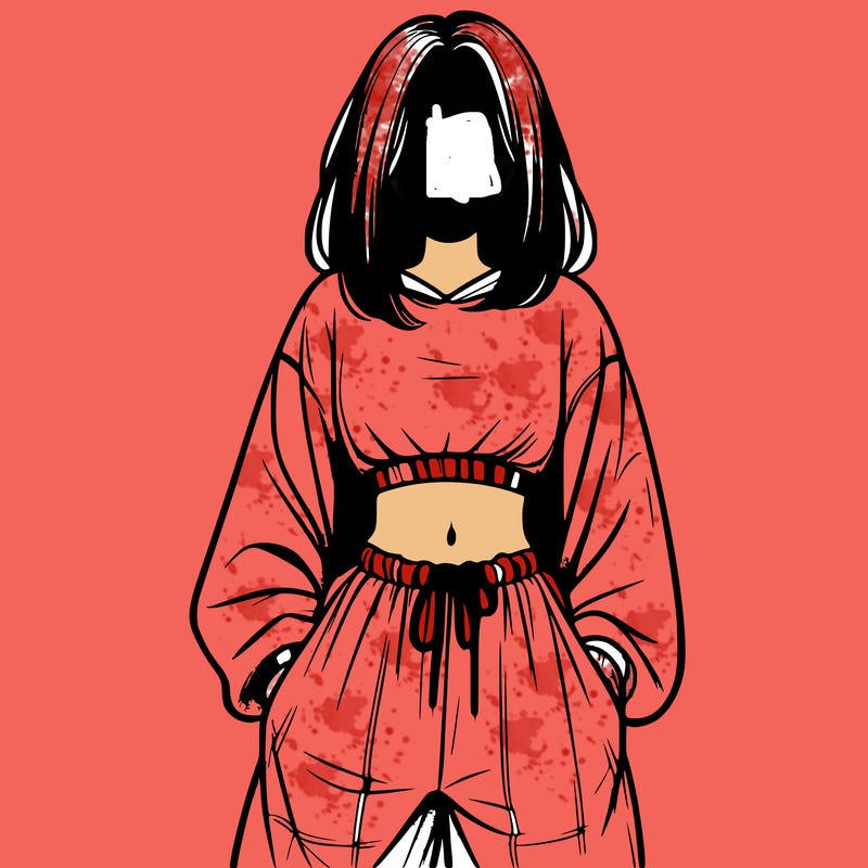 realistic girl faceless with baggy pants and a crop top