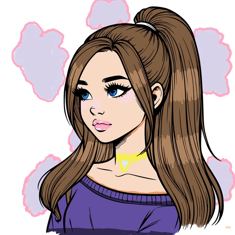 realistic girl with a high ponytail