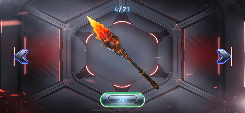 Gun Sound: Watch Weapon Box - Un bastone magico da fuoco futuristico esposto nella schermata di selezione delle armi dell'app Gun Sound