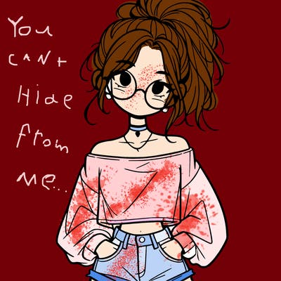 girl with a messy ponytail glasses a baggy crop top and jean shorts