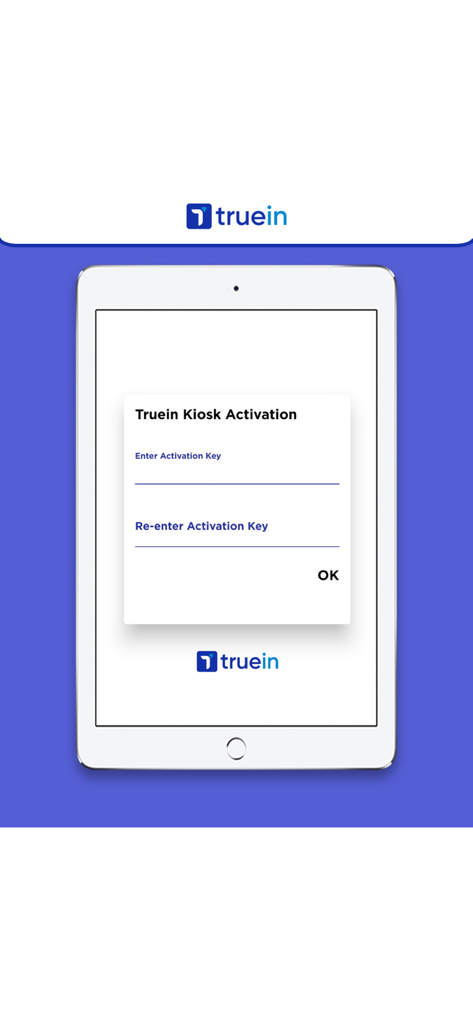 Truein Kiosk (NOT for Staff) - Activation screen for the Truein Kiosk app on a tablet device.