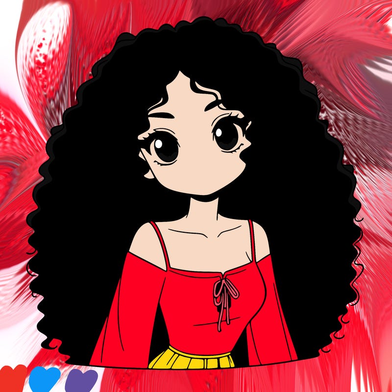 a black anime girl with long afro hair