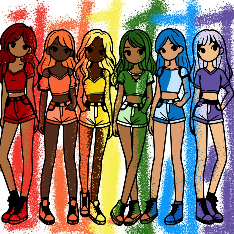 a group of girls wearing crop tops and shorts