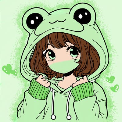 a cute teenage girl wearing a frog hoodie