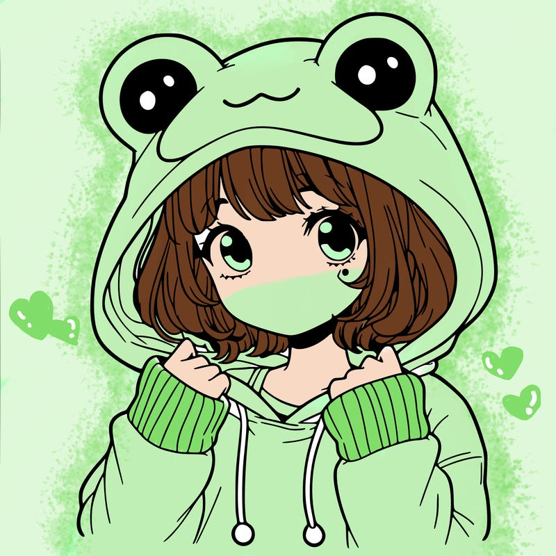 a cute teenage girl wearing a frog hoodie