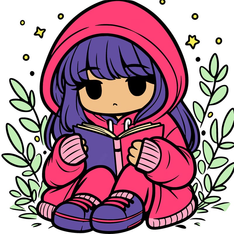 girl in oversized hoodie reading a book
