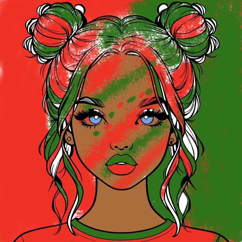 realistic girl with two buns in hair and lips