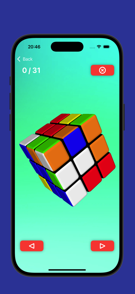 Magic Cube Solver 5x 3x 4x 2x - Virtual 3D magic cube solver interface on a mobile device