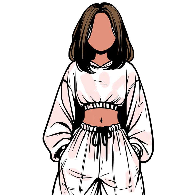realistic girl faceless with baggy pants and a crop top