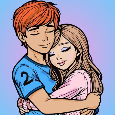 realistic guy and realistic girl hugging