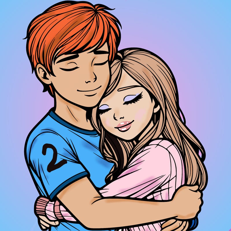 realistic guy and realistic girl hugging
