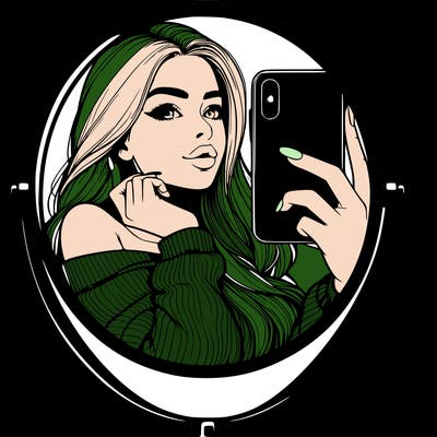 realistic girl taking mirror selfie beautiful