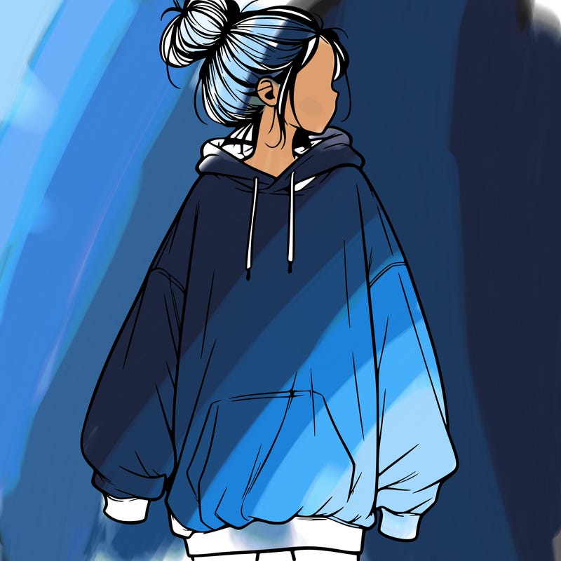 realistic girl with a oversized sweatshirt on and a bun