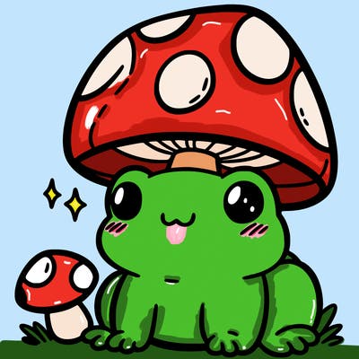 a cute frog with a mushroom hat