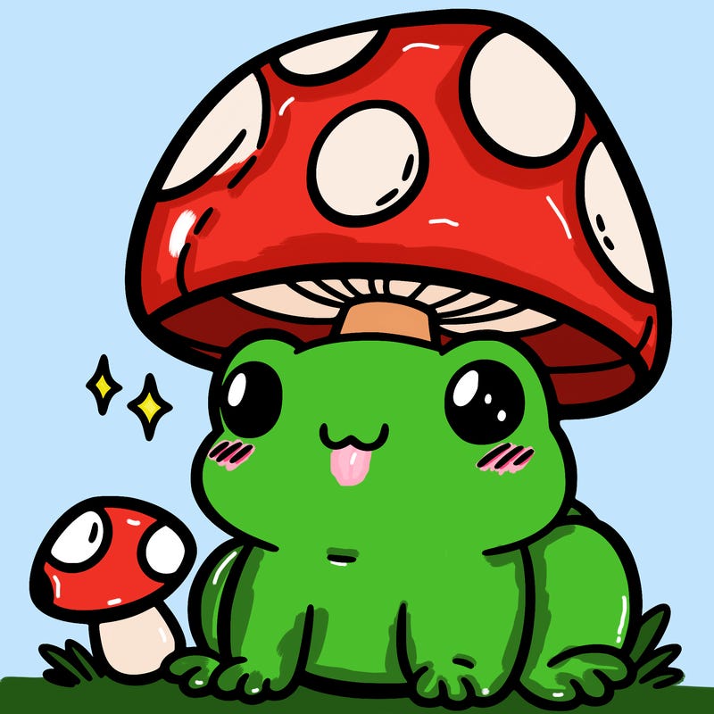 a cute frog with a mushroom hat