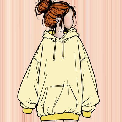 realistic girl with a oversized sweatshirt on and a bun