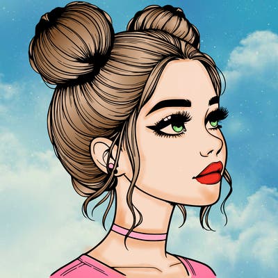 realistic girl with buns on the top of her head