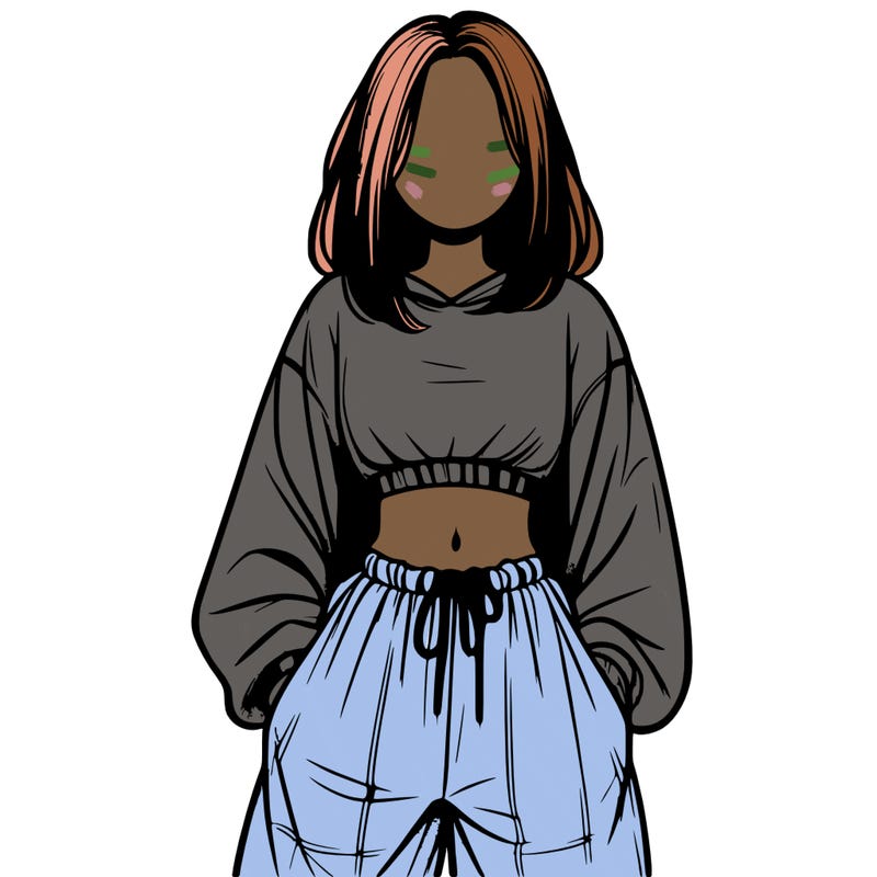 realistic girl faceless with baggy pants and a crop top
