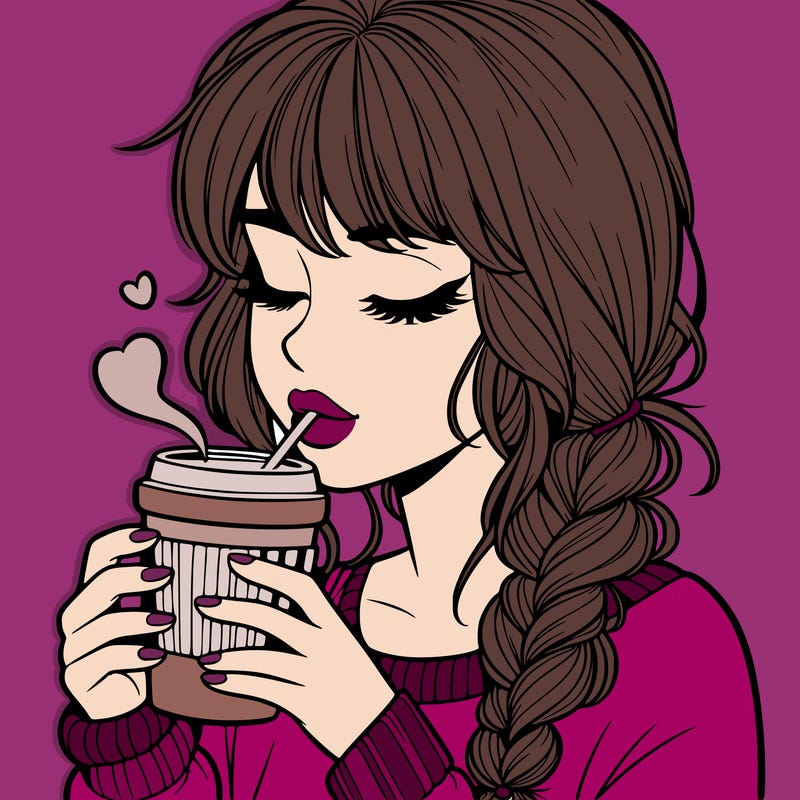 realistic girl drinking coffee