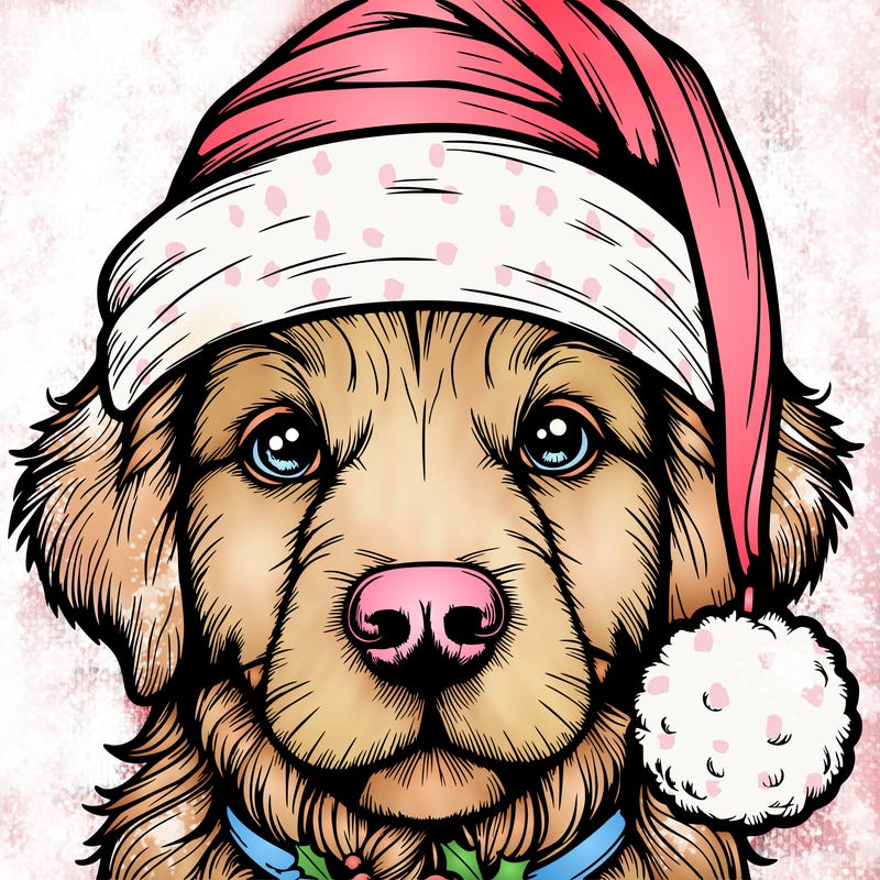 realistic dog with a christmas hat