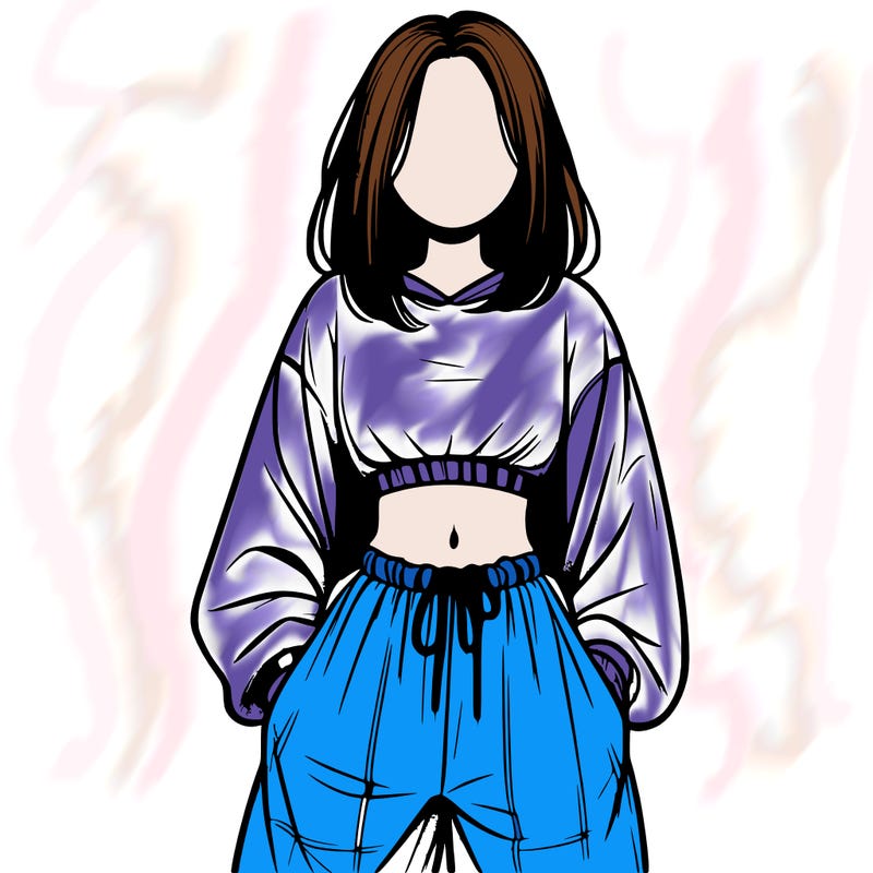 realistic girl faceless with baggy pants and a crop top