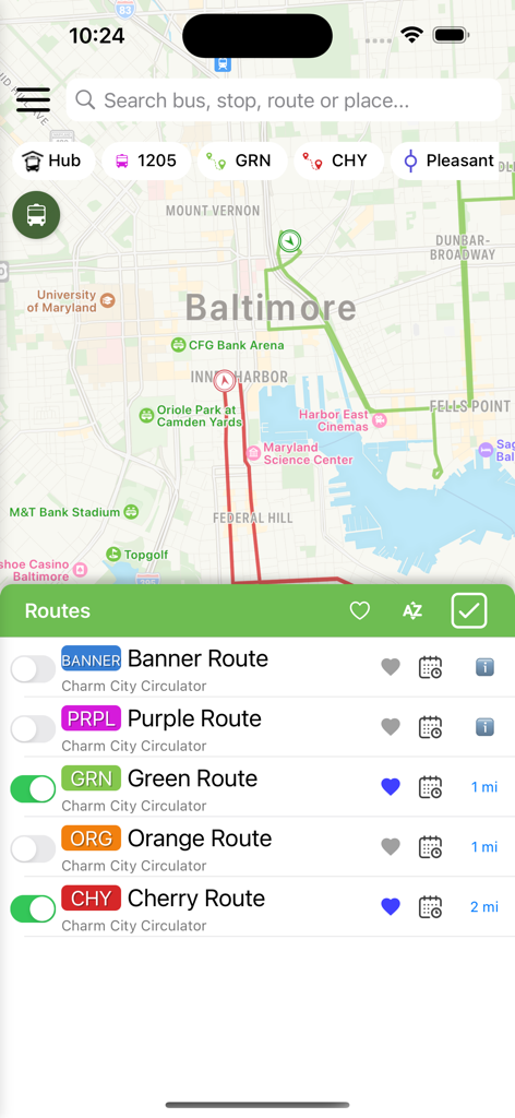 Passio GO - Real time bus tracking map and route list in Baltimore on the Passio GO mobile app
