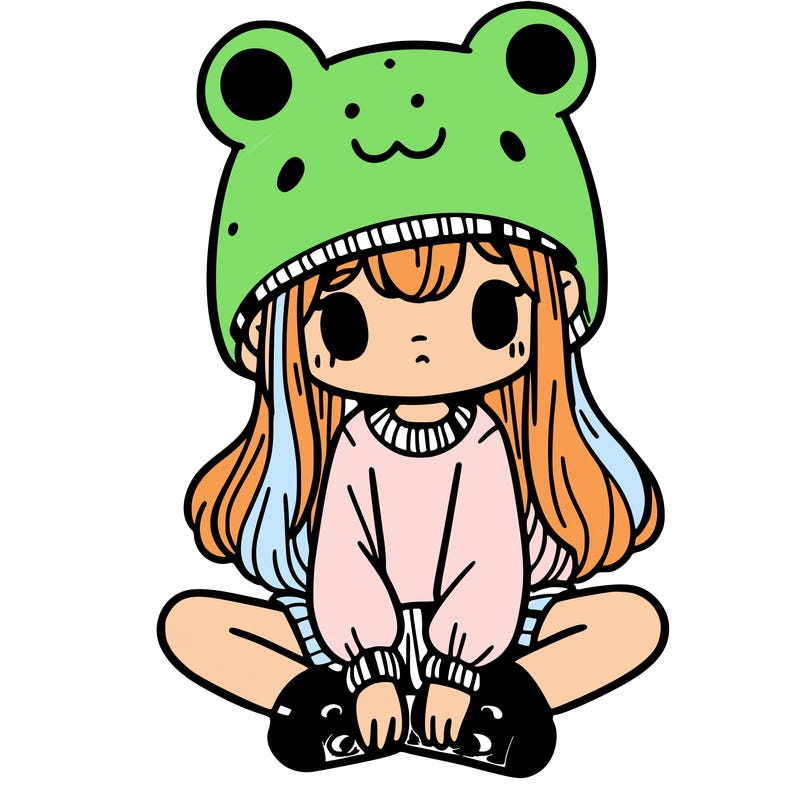 a girl wearing a frog hat and some frog socks