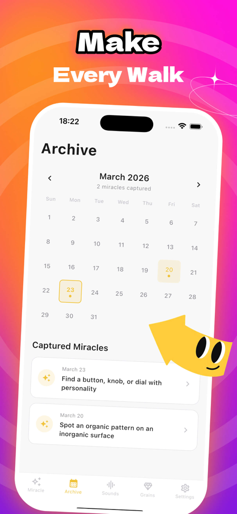 Rove - Capture Joy - Um calendário mostrando prompts diários de atenção plena e maravilhas capturadas no aplicativo Rove