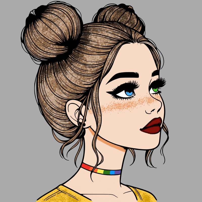 realistic girl with buns on the top of her head