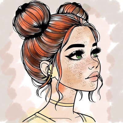 realistic girl with buns on the top of her head