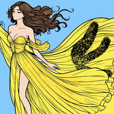 realistic woman in dress flowing the the wind