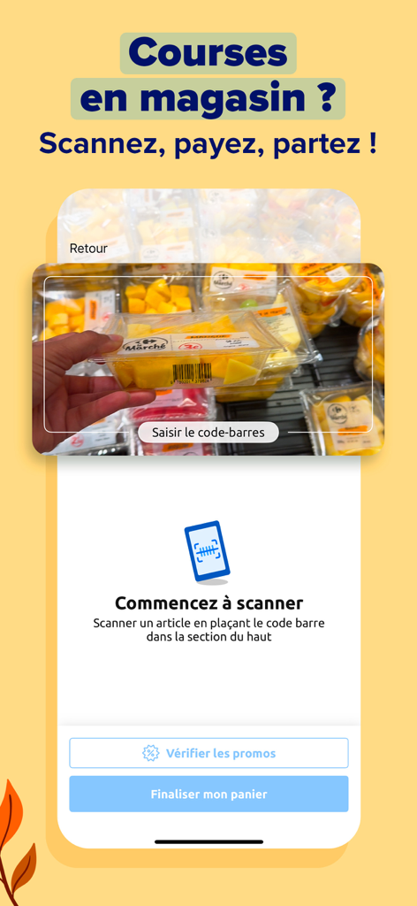 Carrefour & sa carte Club - Carrefour app mobile interface showing the scan and pay feature for in-store grocery shopping