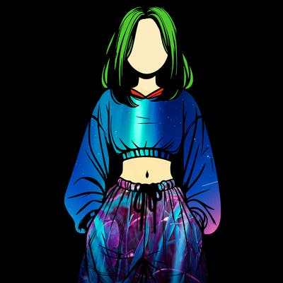 realistic girl faceless with baggy pants and a crop top