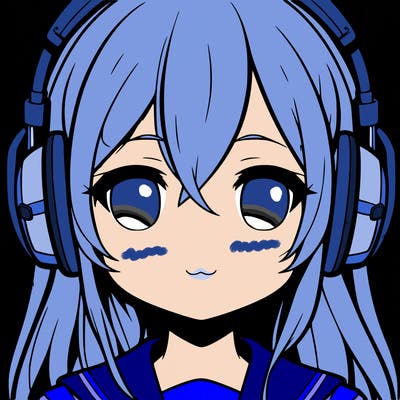 a anime girl’s head and she’s wearing headphones