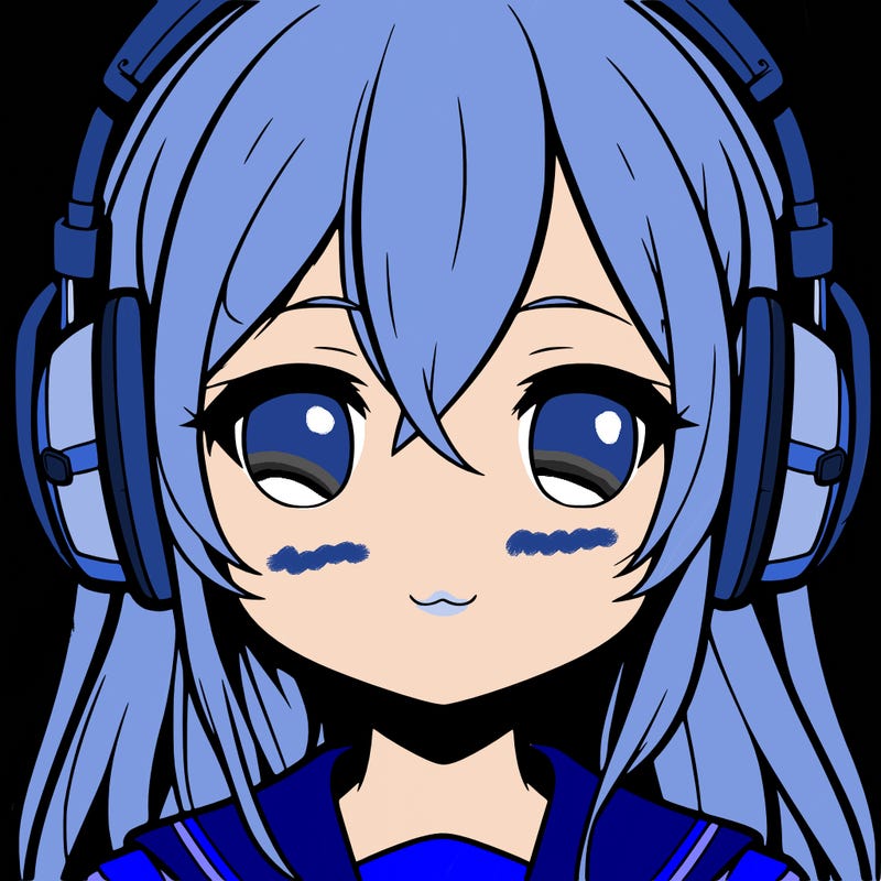 a anime girl’s head and she’s wearing headphones