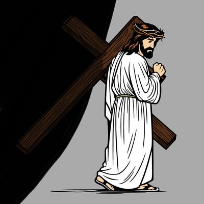 jesus holding the cross on the back