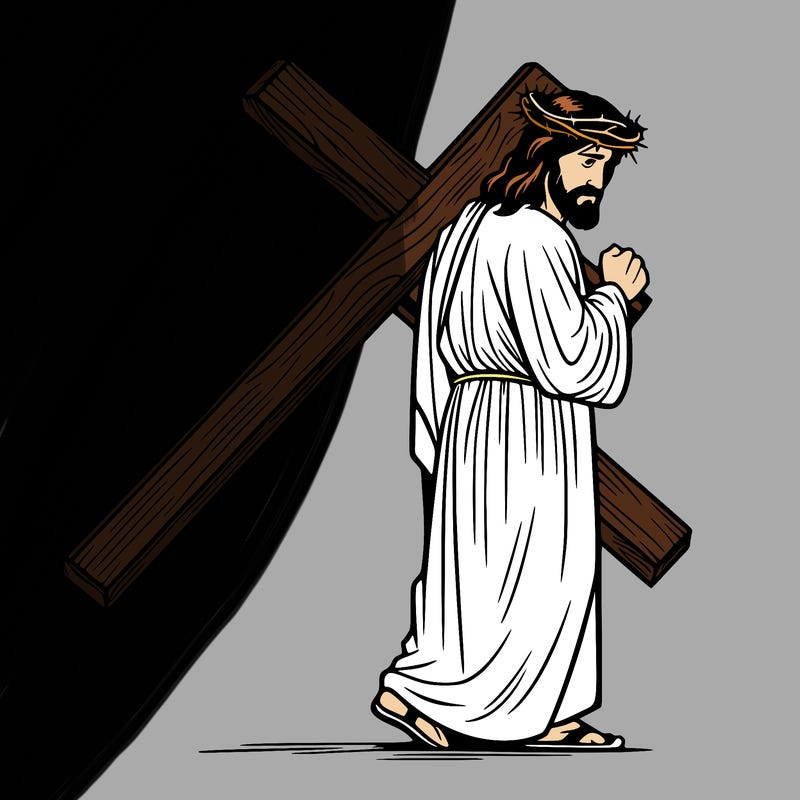 jesus holding the cross on the back