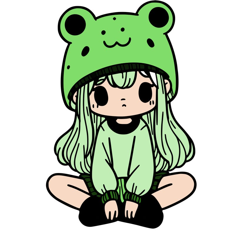 a girl wearing a frog hat and some frog socks