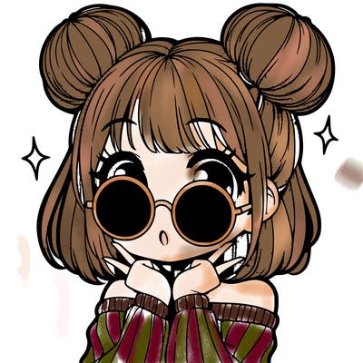 manga girl with hairbuns and sun shape sunglasses