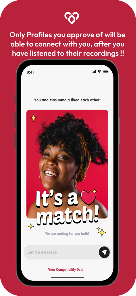 A match notification on the Nexus Christian dating app showing a user profile and the message it is a match