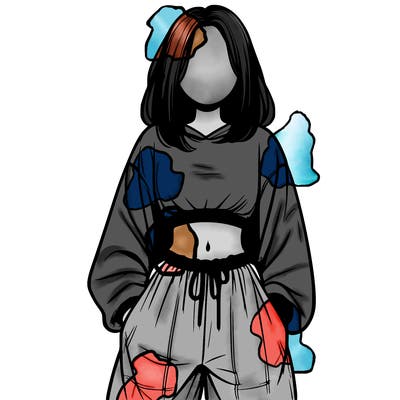realistic girl faceless with baggy pants and a crop top