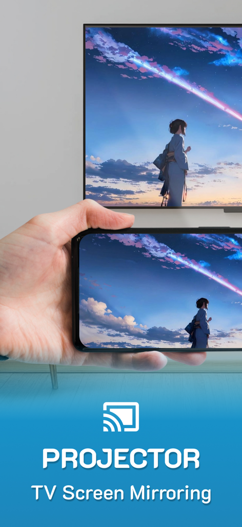 El iPhone duplica la pantalla de un colorido paisaje de anime en un gran televisor inteligente