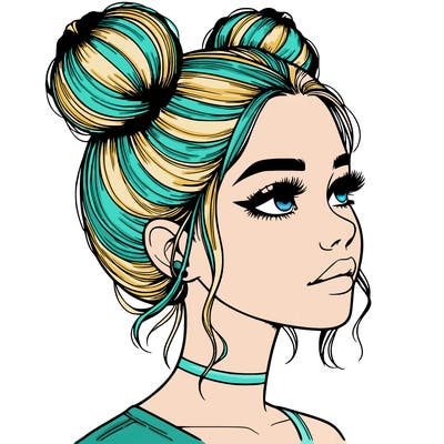 realistic girl with buns on the top of her head