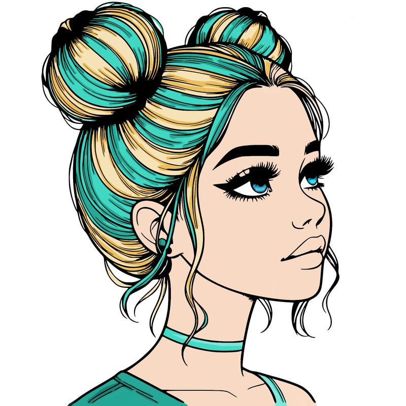 realistic girl with buns on the top of her head
