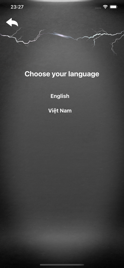 Prank Shock Friends - Language selection screen for the Prank Shock Friends app showing options for English and Vietnamese.