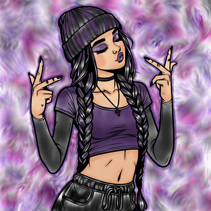realistic teenage girl with braids and a beanie and crop top doing 🫶🏼
