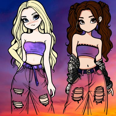 2 girls in crop tops and baggy jeans ripped