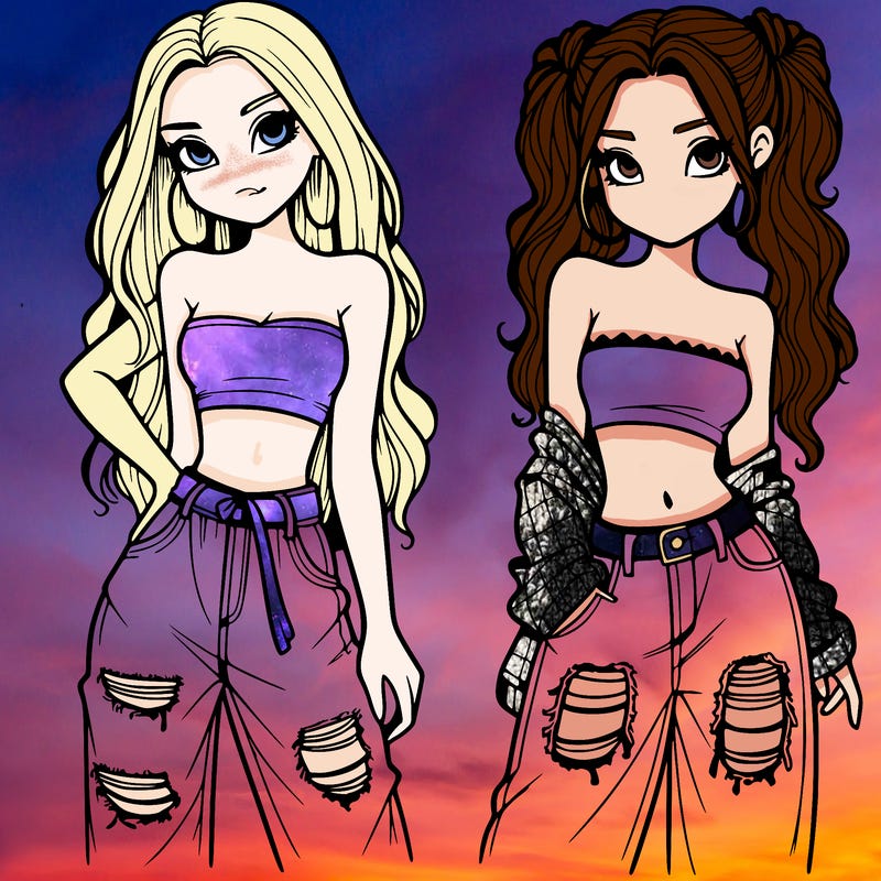 2 girls in crop tops and baggy jeans ripped