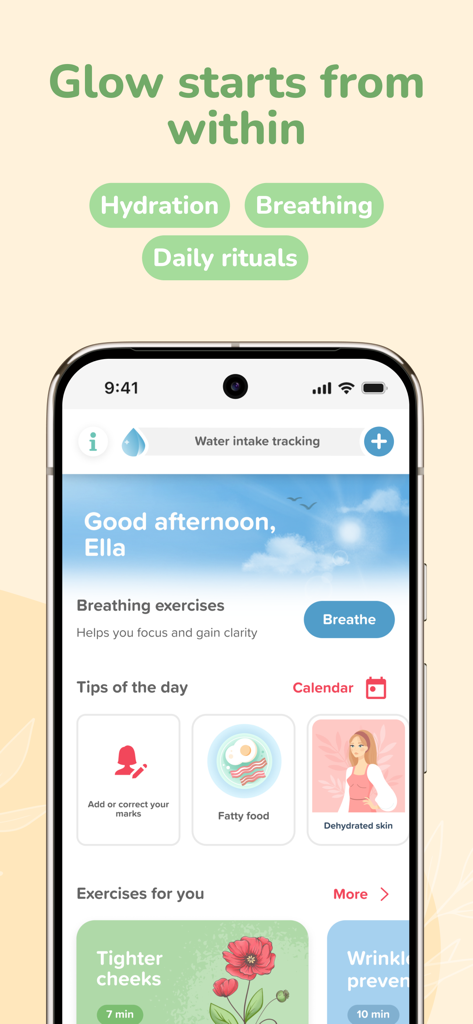 forYou: Face Yoga & Massage - forYou app dashboard showing face yoga exercises and wellness rituals.